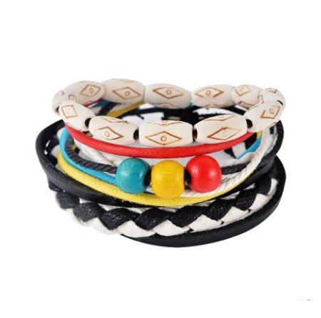 KRAKEEB Leather Bracelet Men Multilayer Bead Bracelet Punk Wrap Bracelets for Women Vintage punk Men Jewelry KRAKEEB