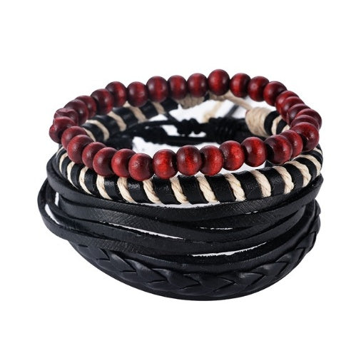 KRAKEEB Leather Bracelet Men Multilayer Bead Bracelet Punk Wrap Bracelets for Women Vintage punk Men Jewelry KRAKEEB