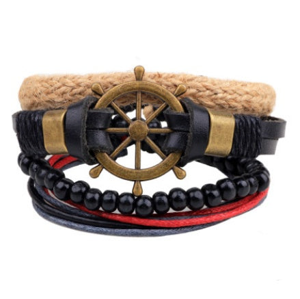 KRAKEEB Leather Bracelet Men Multilayer Bead Bracelet Punk Wrap Bracelets for Women Vintage punk Men Jewelry KRAKEEB