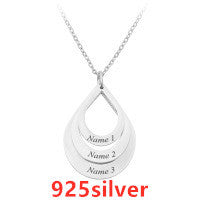 KRAKEEB Personalized Family Necklaces Customized Engraved 3 Names Water Drop Pendant KRAKEEB