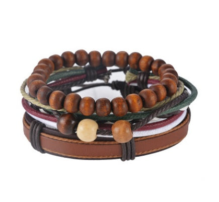 KRAKEEB Leather Bracelet Men Multilayer Bead Bracelet Punk Wrap Bracelets for Women Vintage punk Men Jewelry KRAKEEB