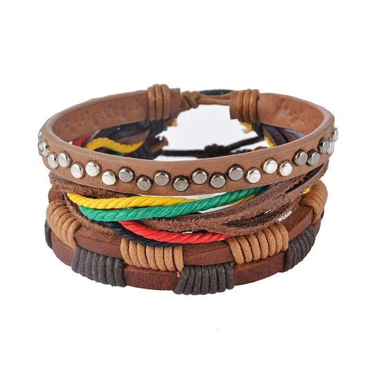 KRAKEEB Leather Bracelet Men Multilayer Bead Bracelet Punk Wrap Bracelets for Women Vintage punk Men Jewelry KRAKEEB