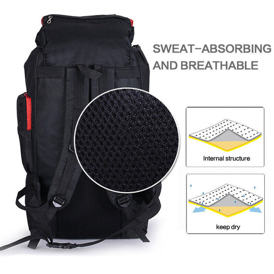 80L Extra Large Hiking Camping Backpack Rucksack Waterproof Travel Luggage Bag Blue