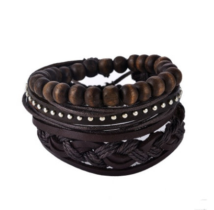 KRAKEEB Leather Bracelet Men Multilayer Bead Bracelet Punk Wrap Bracelets for Women Vintage punk Men Jewelry KRAKEEB