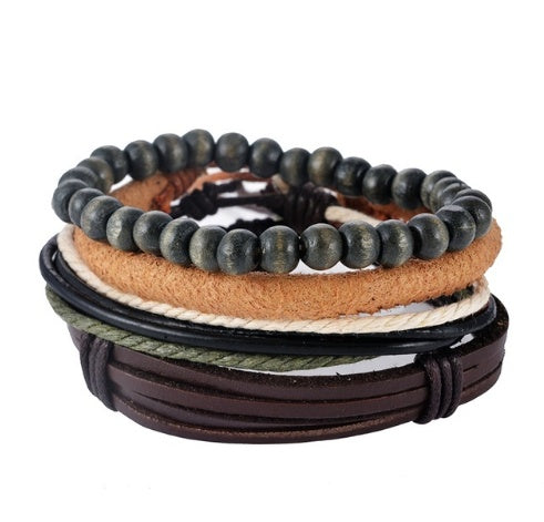 KRAKEEB Leather Bracelet Men Multilayer Bead Bracelet Punk Wrap Bracelets for Women Vintage punk Men Jewelry KRAKEEB