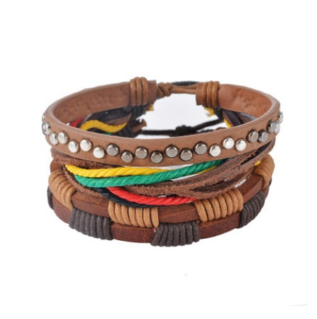 KRAKEEB Leather Bracelet Men Multilayer Bead Bracelet Punk Wrap Bracelets for Women Vintage punk Men Jewelry KRAKEEB