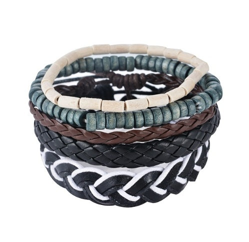 KRAKEEB Leather Bracelet Men Multilayer Bead Bracelet Punk Wrap Bracelets for Women Vintage punk Men Jewelry KRAKEEB