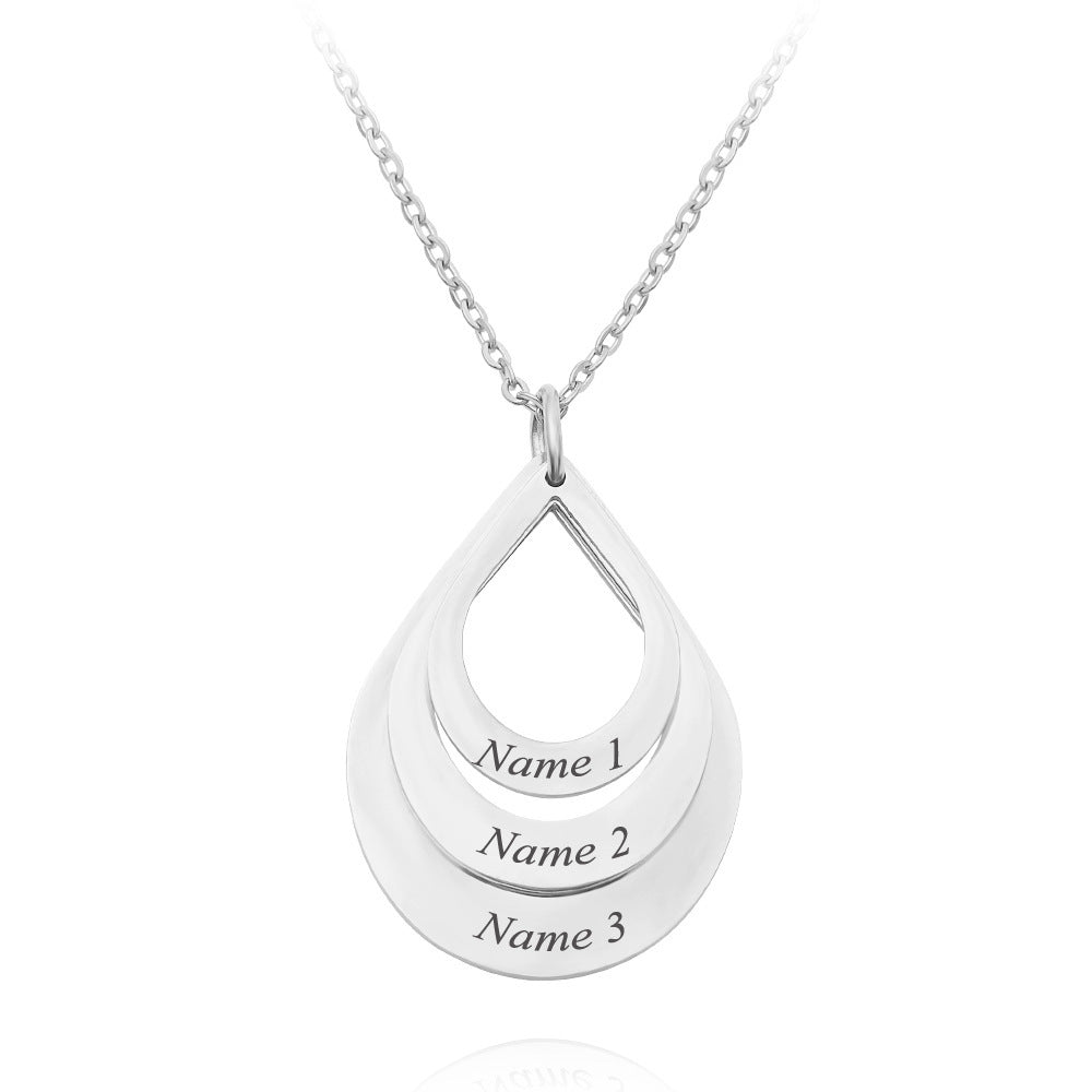 KRAKEEB Personalized Family Necklaces Customized Engraved 3 Names Water Drop Pendant KRAKEEB